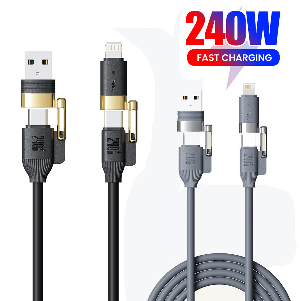 Elough 240W 4 trong 1 Silicone USB A + Type C sang Type C / NOS Cáp sạc siêu nhanh cho điện thoại di