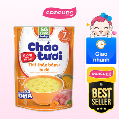 Cháo tươi baby thịt thăn bằm bí đỏ 240g, SG Food, 7 tháng