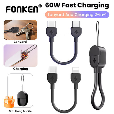Fonken PD60W Móc Khóa Dual USB C Cáp Ngắn PD20W Type-C Sang iOS Dây Dữ Liệu Cho Điện Thoại Cáp Ngân Hàng Điện