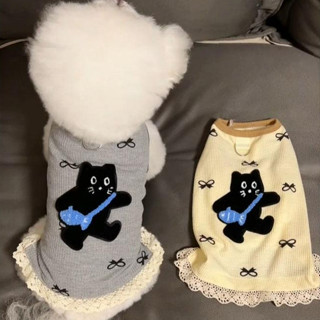  Áo Vest Sọc Waffle Cho Chó Mèo 2025 - Thiết Kế Đăng Ten Viền Cho Poodle Bichon Schnauzer Chất Vải Cotton Mềm Thoáng Khí  Dành Cho Thú Cưng Nhỏ  