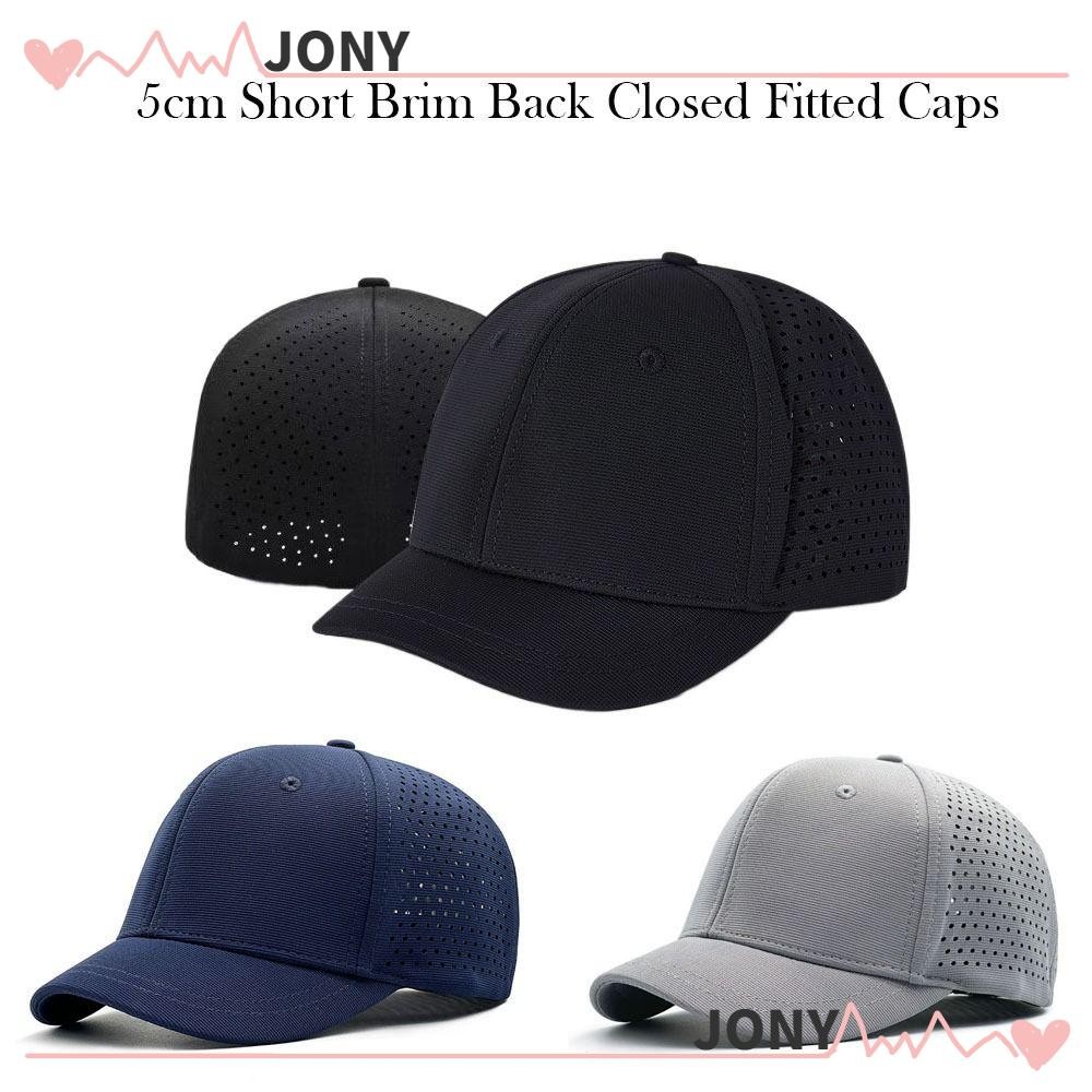 JONY Back Closed Fitted Caps, có thể điều chỉnh độ đàn hồi thoáng khí Mũ bóng chày ngắn vành 5cm, Mũ
