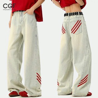  CGF Quần jean nam kiểu Mỹ dáng rộng giản dị chất lượng cao phong cách trung tính thiết kế sọc đường phố cao cấp 