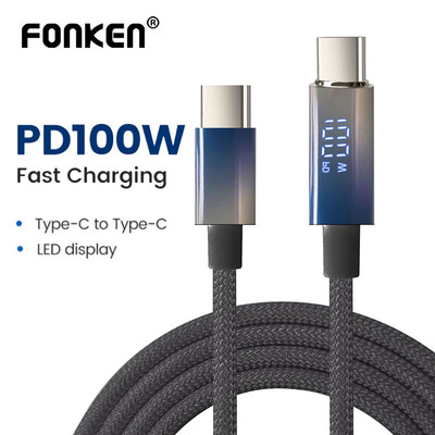 Cáp chuyển màu sạc nhanh Fonken PD100W Type-C sang Type-C 30W USB-C sang iOS Sạc Digtal Display Dây dữ liệu