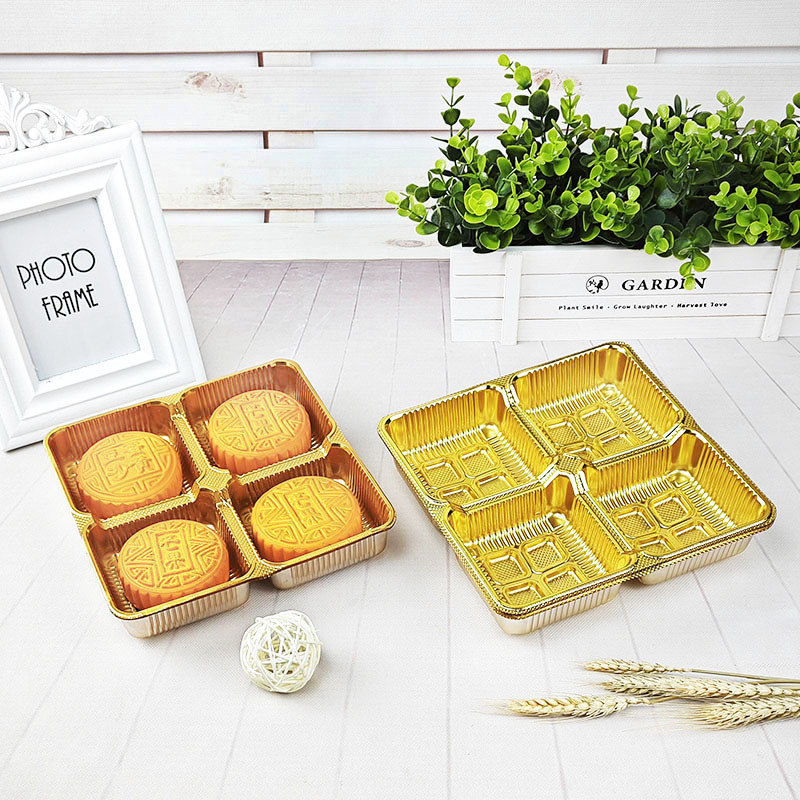 Golden Four-Grid 100g 125g 4 Khay đóng gói bánh trung thu 0,5kg Khay dưới cùng 4 Khay bên trong bánh