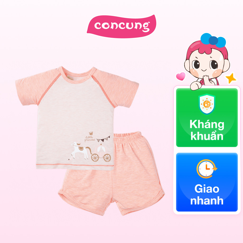 Bộ tính năng ngắn, vải sợi sồi Bst Công chúa Animo BMC123105 (12-18M,Hồng dâu)