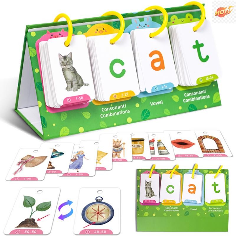 MEET Kids CVC Words Flashcards Phonics Flip Chart Word Builder Sight Words Hoạt động Công cụ học tập