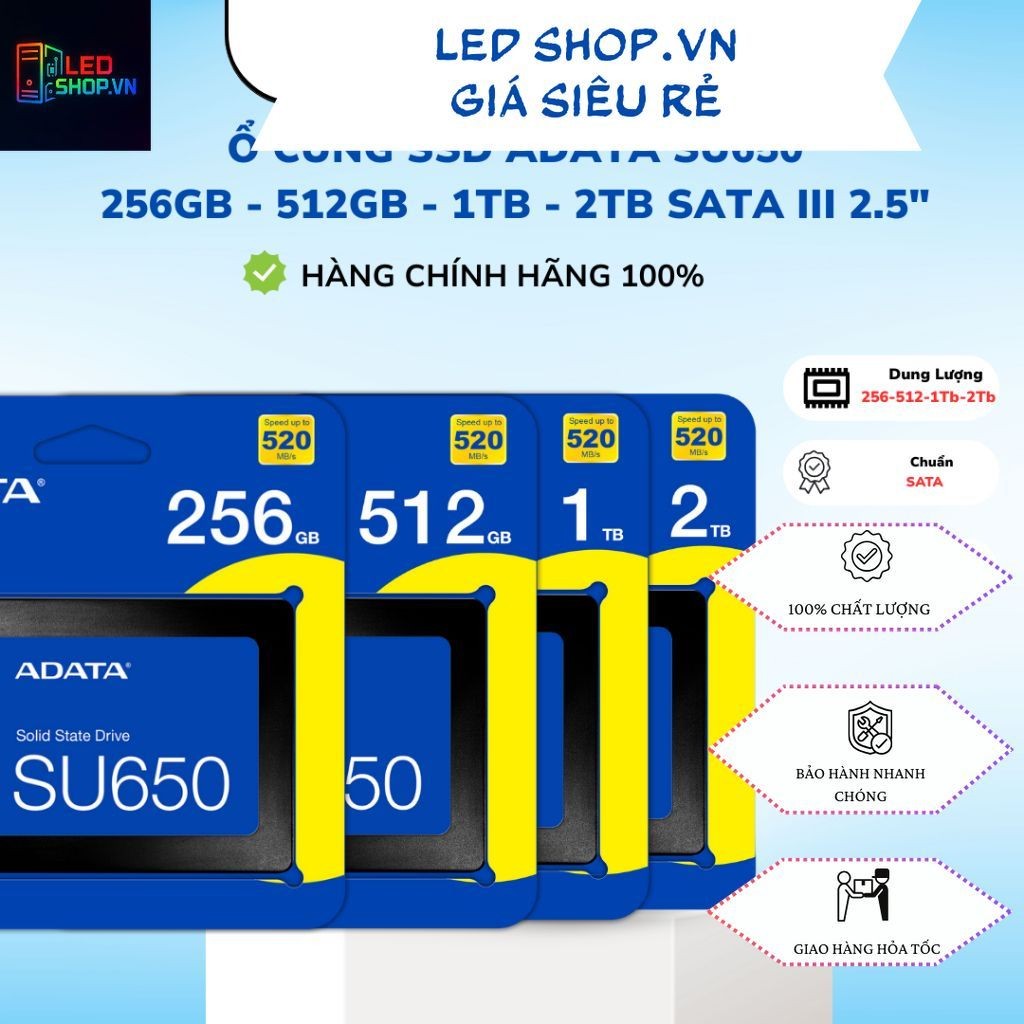 Ổ cứng SSD ADATA SU650 256GB - 512GB - 1Tb - 2Tb SATA III 2.5" - Hàng chính hãng