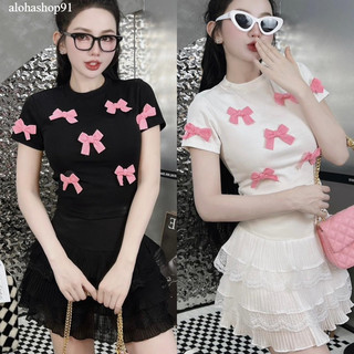 Áo thun croptop fom body nơ to về 2 màu trắng, đen gb alohashop91