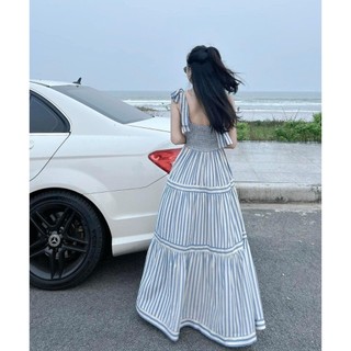 Đầm Voan Lụa Hai Dây Cột Nơ Dáng Xuông Bo Nhún Bánh Bèo TTGB0318