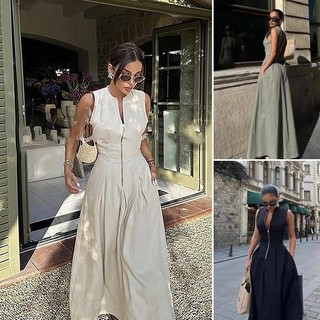 Zara 24 Mùa Hè Phong Cách Mới Châu Âu Mỹ Phong Cách Thời Trang Cổ Tròn Không Tay Hẹp Eo Đầm Dài Váy Hẹp Eo Tính Khí2902586