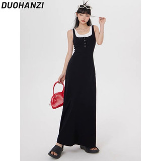Duohanzi Váy nữ phong cách Hàn Quốc treo váy không tay eo cao cấp váy dài mỏng