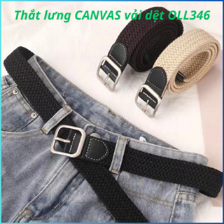 Thắt lưng vải dệt co giãn  không lỗ dành cho cả nam và nữ, dây nịt nylon thoáng khí khóa vuông thiết kế Hàn Quốc OLL346