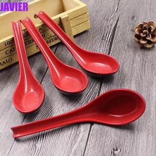 Javier 5 Cái / bộ Thìa Cháo, Thìa Canh Đen Màu Nhựa Hai Màu Đỏ, Thìa Cơm Tay Cầm Dài Sứ Giả Chống Sò Nhà Hàng
