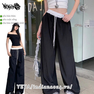 Yeya Quần nữ đơn giản tất cả trong một Mỹ chắp vá màu quần ống rộng dáng rộng thông thường quần mỏng