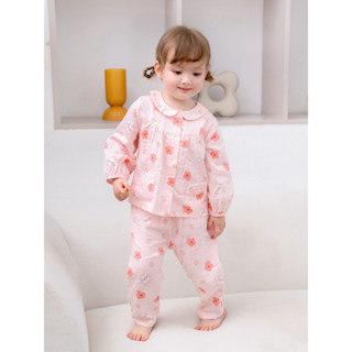 Bộ Dài Tay Bé Gái CARROT, Họa Tiết Thỏ Và Hoa Nền Hồng, Chất Liệu Xô Tre Mềm Thoáng Mát Thấm Hút Mồ Hôi Tốt