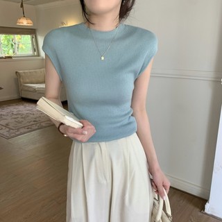 Yuewen Nửa Cổ Cao Cấp Dệt Kim Nữ Đường Cao Cấp Tay Ngắn Ôm Hơn Nhìn Áo Thun Cao Cấp Top