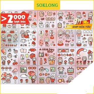Set 20 tấm 100 miếng sticker nhãn dán dễ thương trang trí sổ tay, laptop, ốp điện thoại...