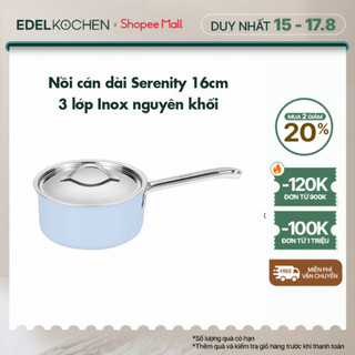 Nồi inox cán dài, quánh 3 lớp nguyên khối Edelkochen Serenity Collection size 16cm – Màu Edel Blue