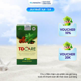 Thực phẩm bảo vệ sức khỏe TĐCare hỗ trợ hạ đường huyết, làm giảm cholesterol máu hộp 60 viên