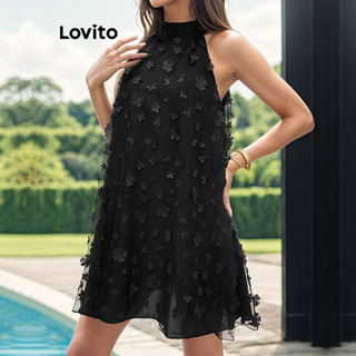 Đầm Lovito màu trơn đính họa tiết phong cách thanh lịch cho nữ LNL48066