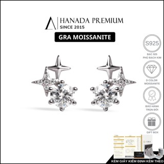 [CHỨNG NHẬN GRA] Bông Tai Kim Cương Moissanite 5MM Bạc 925 Xi Bạch Kim Sao Băng HANADA 1841