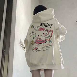  Áo Khoác mùa đông nữ trắng form rộng hàn quốc đẹp áo hoodie Hello Kitty in hình cute local brand SALUTE 