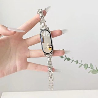 Kim Cương Micky Dây Đeo Kim Loại Cho Xiaomi Band 9 8 7 6 Dây Đeo Đồng Hồ Thể Thao Mi Band 3 4 5 Người Phụ Nữ Dây Đeo Tay Đồng Hồ Thông Minh Thép Không Gỉ Vòng Tay