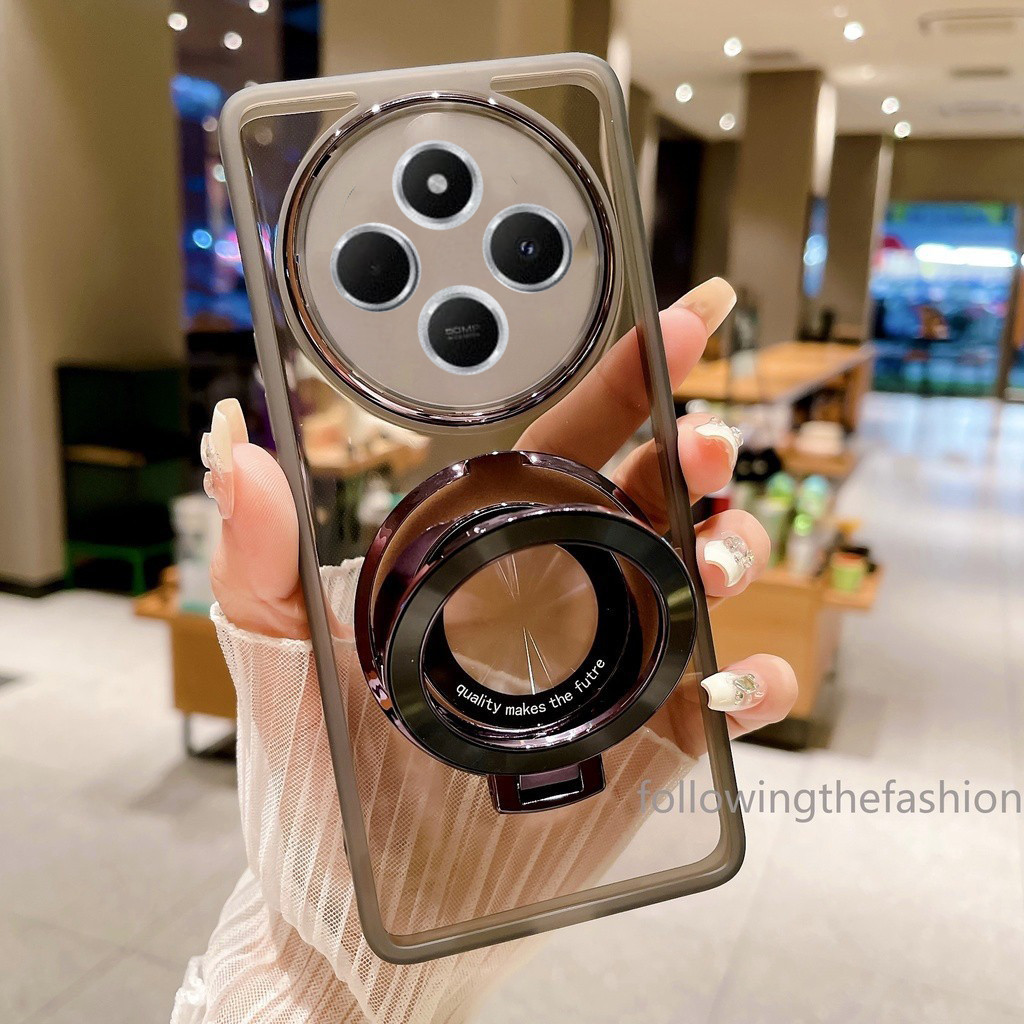 Giá đỡ nhẫn Vỏ từ tính cho Redmi 14C Redmi14 C 4G 2024 Bảo vệ ống kính máy ảnh TPU mềm trong suốt cạnh điện thoại thời trang Vỏ điện thoại chống sốc