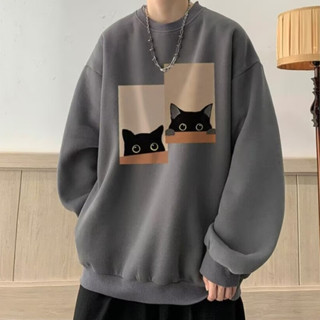  Áo hoodie nam Fashion in hình mèo con Áo hoodie nam cổ tròn phong cách Hàn Quốc Áo hoodie nam hợp thời trang 
