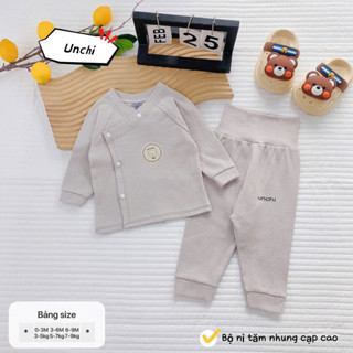 Bộ dài tay nỉ tăm bé trai bé gái sơ sinh Unchi chất nỉ tăm mềm mịn co dãn 4 chiều giữ nhiệt cho bé