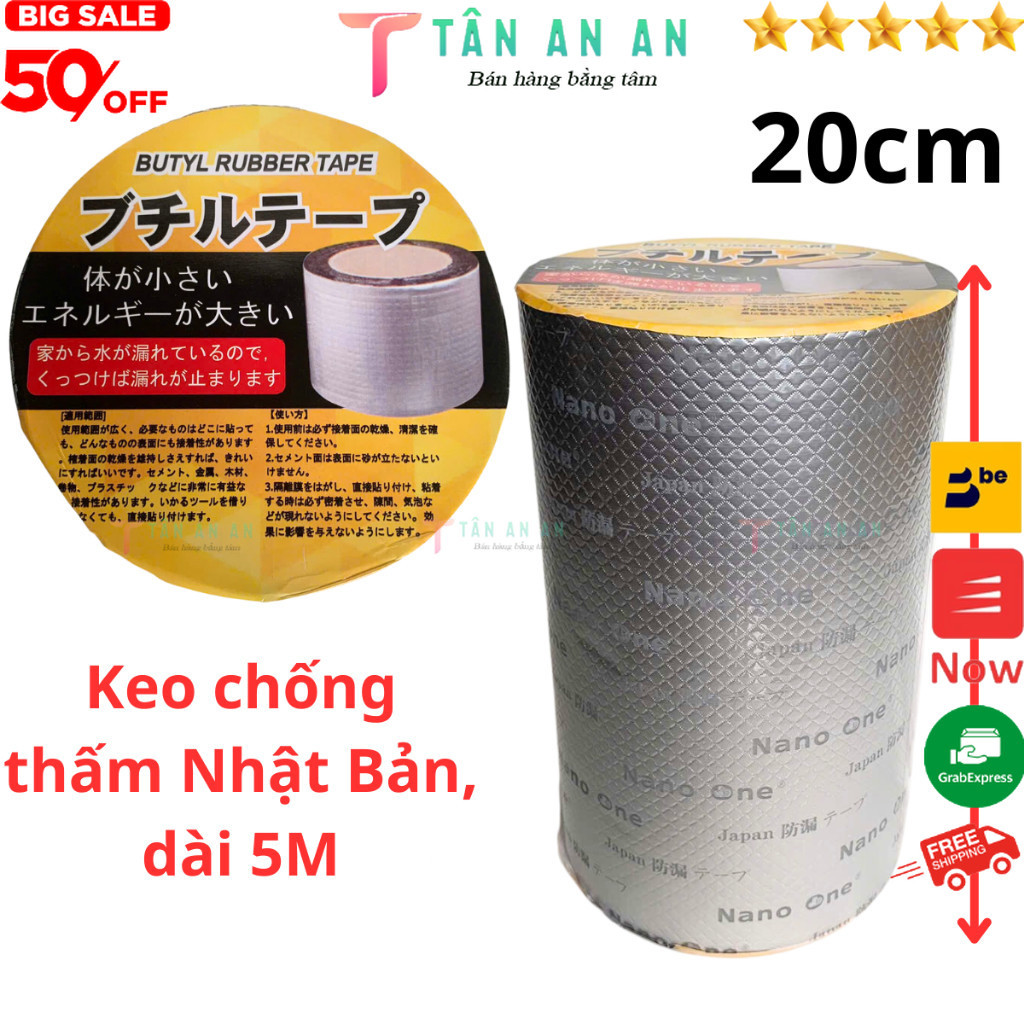 Băng keo chống thấm Nhật Bản Nano One 20cm, dài 5 mét siêu dính - Băng Dính Chống Thấm, Dột Mái Tôn 