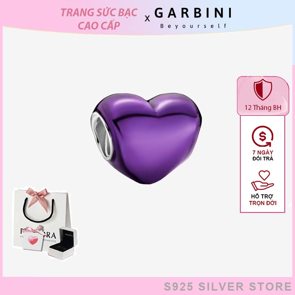 Charm bạc S925 Padora hình trái tim purple-1409 tình yêu
