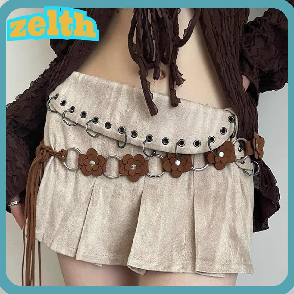 ZELLH Bohemian Thắt lưng, Dây thắt lưng Y2K hợp thời trang, Trang trí váy Tua bướm Vintage Hoa Bohem