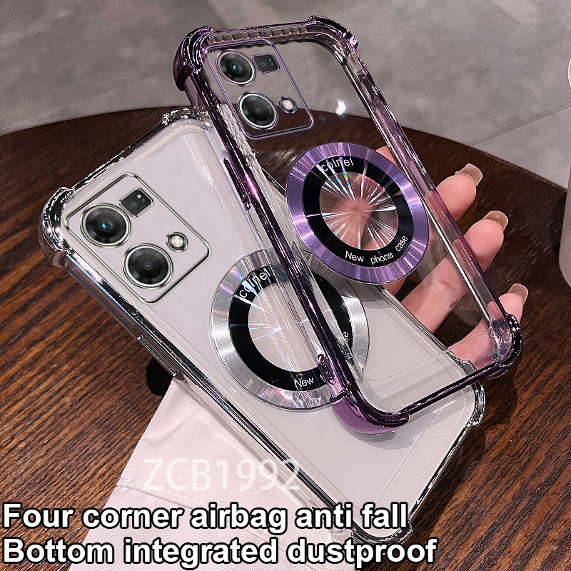 Ốp lưng cho OPPO Reno 6 7 8 PRO Ốp điện thoại trong suốt TPU sạc từ tính Vỏ mềm chống rơi bốn góc