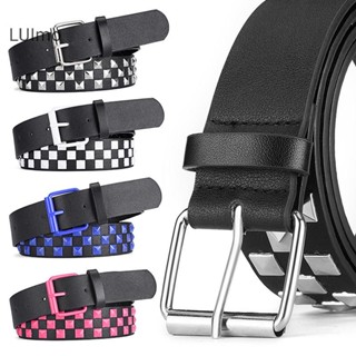 Luimo Mới Cá Tính Đinh Tán Checkerboard Dây Da PU 107CM Nam Nữ Thời Trang Đa Năng Hip-hop Punk Thắt Lưng Ins Phong Cách SBS