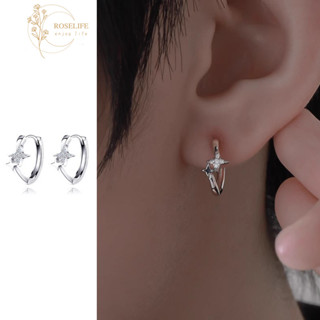  Roselife Unisex 1 Đôi Thoáng Mát Thời Trang Bạc Sáng Pha Lê Chữ Thập Ngôi Sao Vòng Bông Tai Tai Tròn Trang Sức Phụ Kiện 