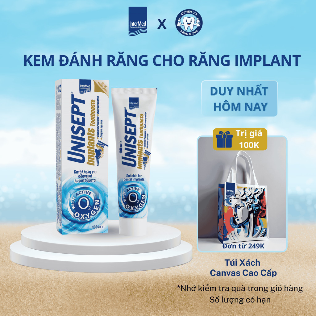 Kem Đánh Răng Unisept Implant Ngừa Viêm Lợi, Hôi Miệng, Viêm Quanh Implant, Chân Răng Sứ, Tuýp 100ml
