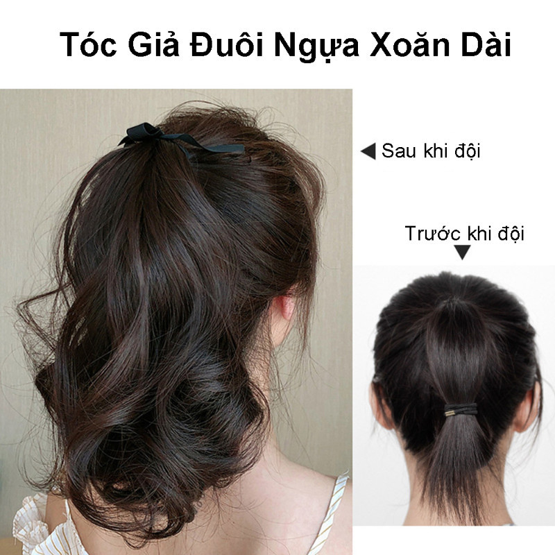 Tóc Giả Đuôi Ngựa Xoăn Dài Có Dây Buộc Hình Hoa Lê Gợn Sóng thời trang - Phong cách băng thanh lịch