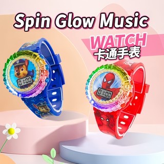Đồng hồ nhạc Spin & Glow Spiderman mới nhất - Bấm đèn LED nhấp nháy & Điều chỉnh vui nhộn, xoay khuôn mặt nhân vật! (Dành cho trẻ em)