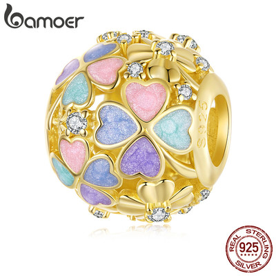 Bamoer Charm bạc 925 vàng bốn lá cỏ may mắn - Mặt dây chuyền và vòng tay quà tặng cho nữ