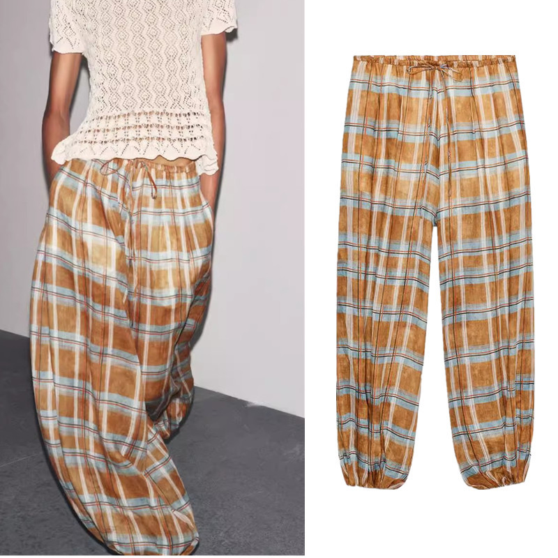 ZARA Mid-Waist Ramie Blended Checkers 8369034