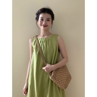Váy 2 dây Váy trễ vai Váy đi biển Váy cottagecore Đầm dài Đi Biển Kỳ Nghỉ Cao Cấp Váy Pháp Retro Cotton Vải Lanh Không Tay Dây Bơ Xanh Đầm Mùa Hè