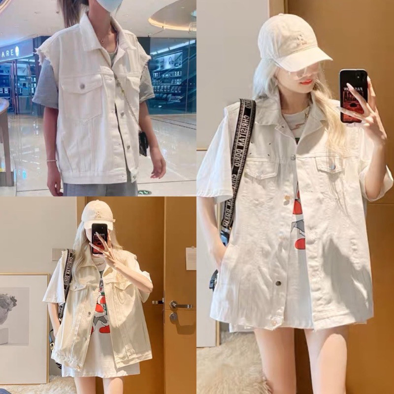 Áo gile jean form rộng túi hộp trắng đen nâu be chất kaki, áo khoác thể thao nam nữ unisex phong các