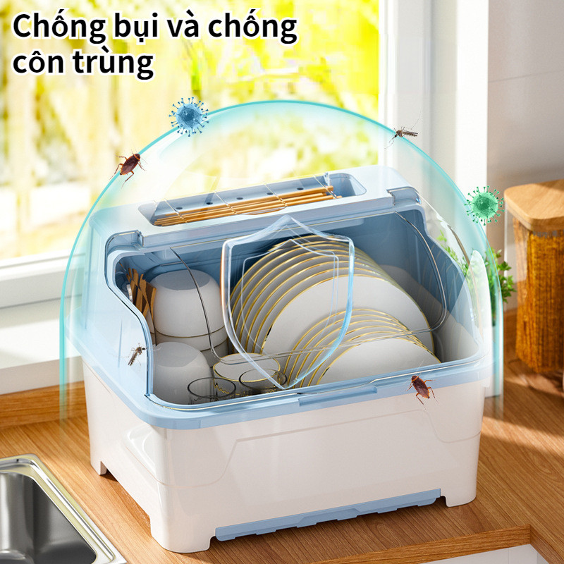 Hộp Đựng Chén Dĩa Ráo Nước Dung Tích Lớn Có Nắp Đậy Chống Bụi Cho Nhà Bếp