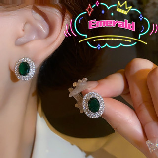 Thanh Lịch Ngọc Lục Bảo Bông Tai Hình Bầu Dục Sapphire Zircon Bông Tai Hình Bầu Dục Đá Quý Tai Dành Cho Nữ