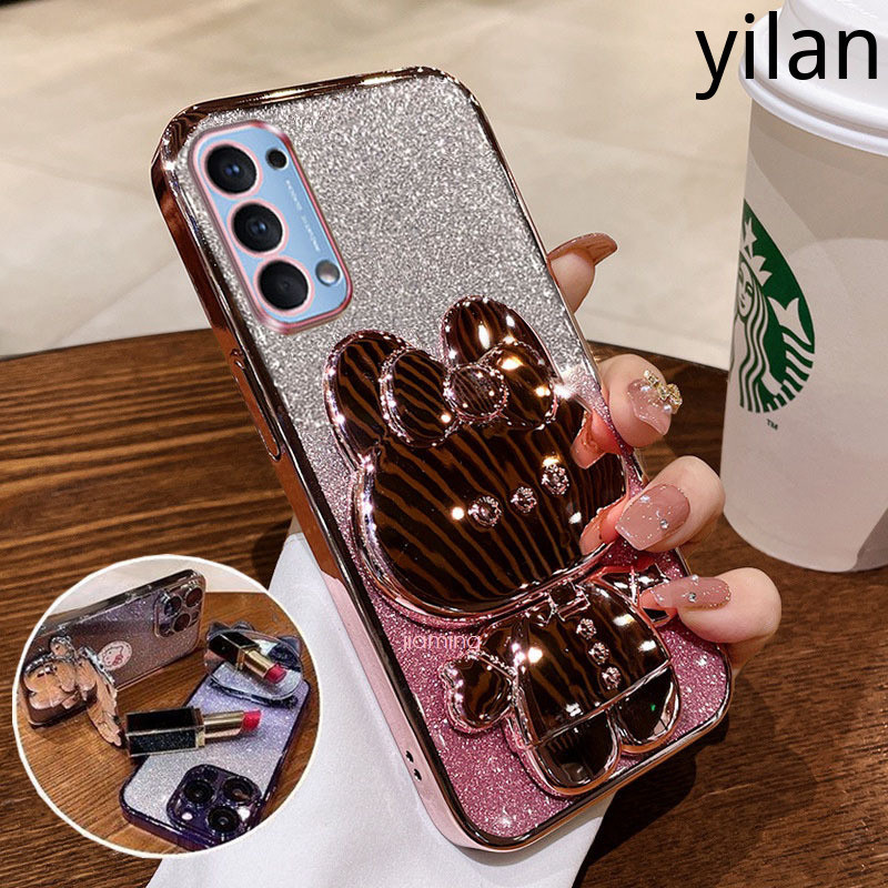 Ốp Điện Thoại OPPO RENO 4 RENO 5 RENO 5K Ốp lưng Giá Đỡ Gương Bột Lấp Lánh Thời Trang Mạ Điện Silicon Mềm Vỏ Điện Thoại Thỏ Dễ Thương Chống Rơi