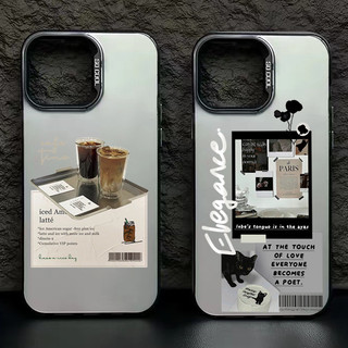 Ốp điện thoại Cho iPhone 15 14 13 12 11 Pro Max XR X XS Max 7 8 Plus SE 2020 Mèo Đáng Yêu Độc Đáo Cà Phê Hoa Lưới Họa Tiết Sang Trọng Mạ IMD Kim Loại Ốp điện thoại Cứng