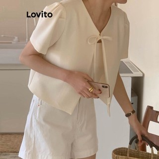Lovito Áo blazer cơ bản có dây buộc đơn giản cho nữ LNE33134 (Tắt Trắng/Đen)