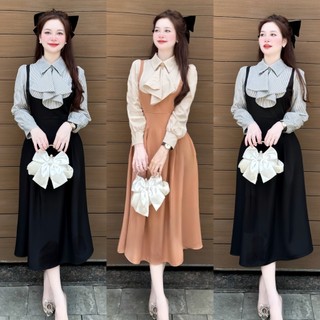 A23- Đầm Dress Nữ Thiết Kế Yếm Liền Sơ Mi SỌC BÈO Dáng Dài Cách Điệu, thanh lịch nhẹ nhàng