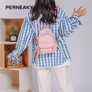 PERNEAKY lô nữ  chống mài mòn với ba lô sọc túi nhỏ, túi đi học Nylon dung tích lớn dành cho học sinh ngoài trời